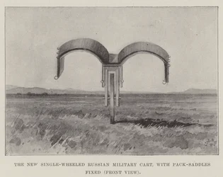 Den nye enhjulede russiske militærvognen, med pakke-sadler fast, sett forfra
